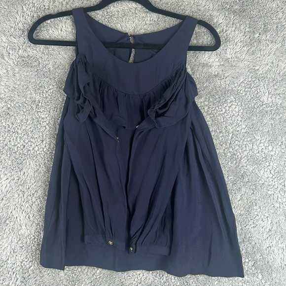 Maeve Cold Shoulder Ruffle Blue Top Women’s Size 4 - Picture 8 of 15